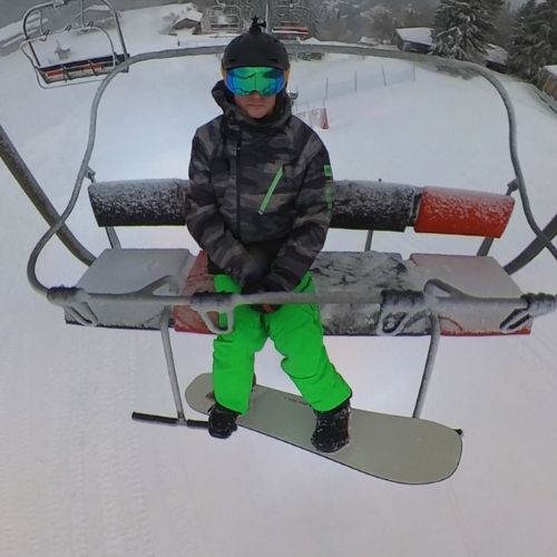 Tom on a chairlift - Portes du soleil Circuit
